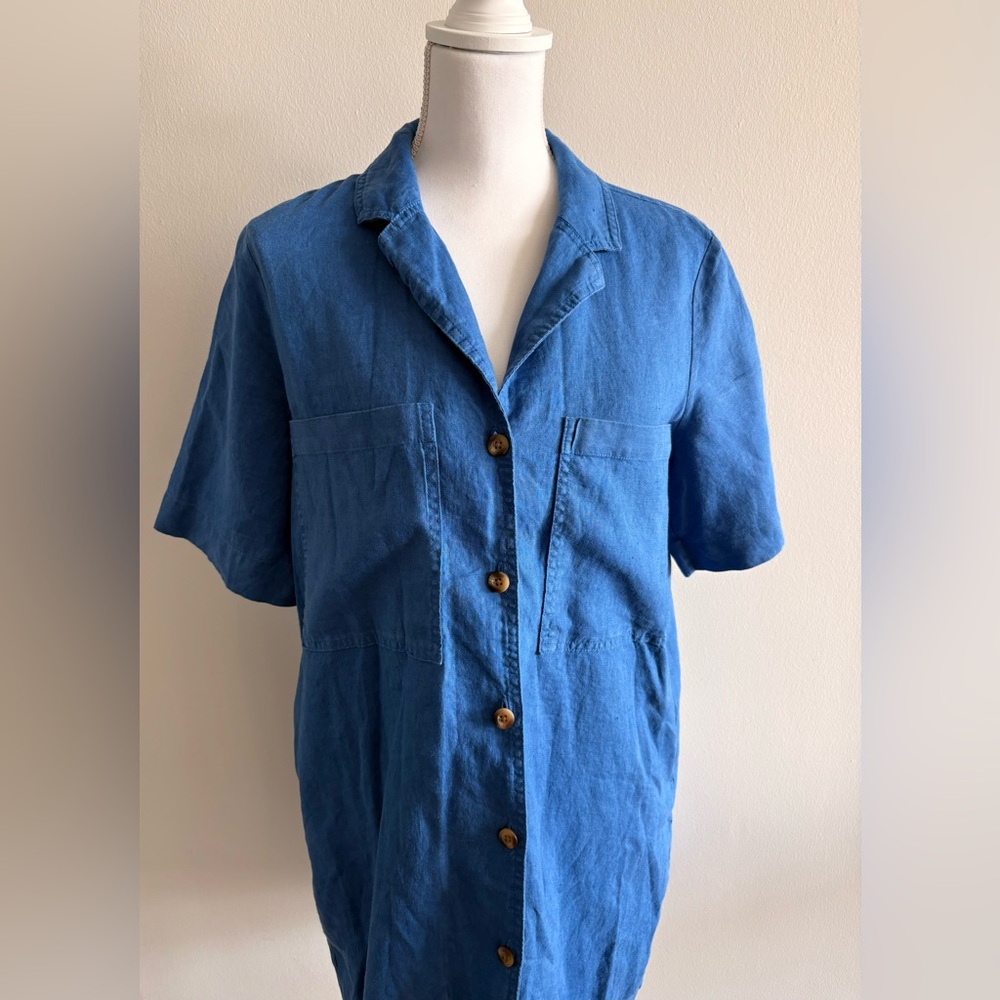 Everlane Royal Blue Button-Front Shirt Dress - Picture 4 of 8